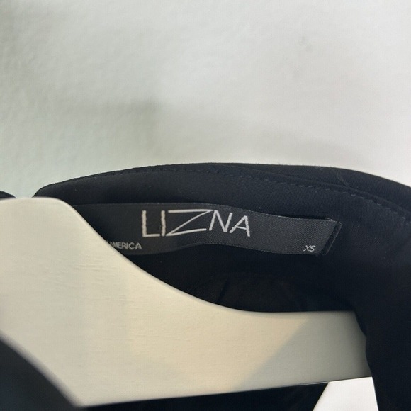 Lizna Dramatic High Low Blue and Black Graphic Silk Blouse XS - Picture 10 of 10